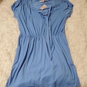 Allison Brittney Sky Blue Cinched Waist Mini Dress With Pockets, Womens Sz Large